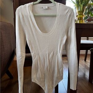 Abercrombie White Ribbed Long Sleeve Bodysuit